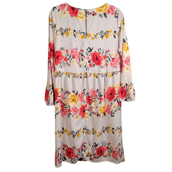 Old Navy M Tall Floral Bell Sleeve Dress Lined White Pink Yellow Midi Boho - Picture 3 of 11